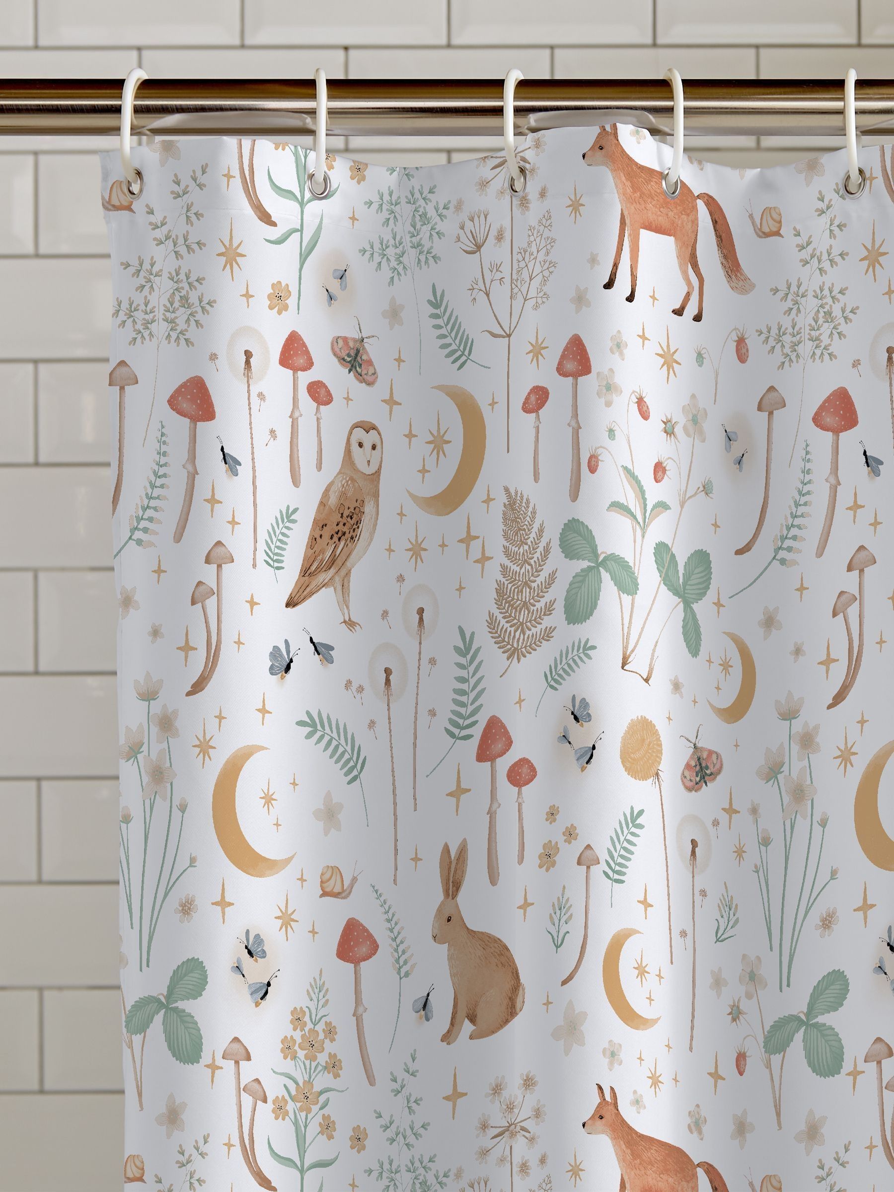 Catherine Lansfield White Enchanted Twilight Animal Shower Curtain Size One - British product