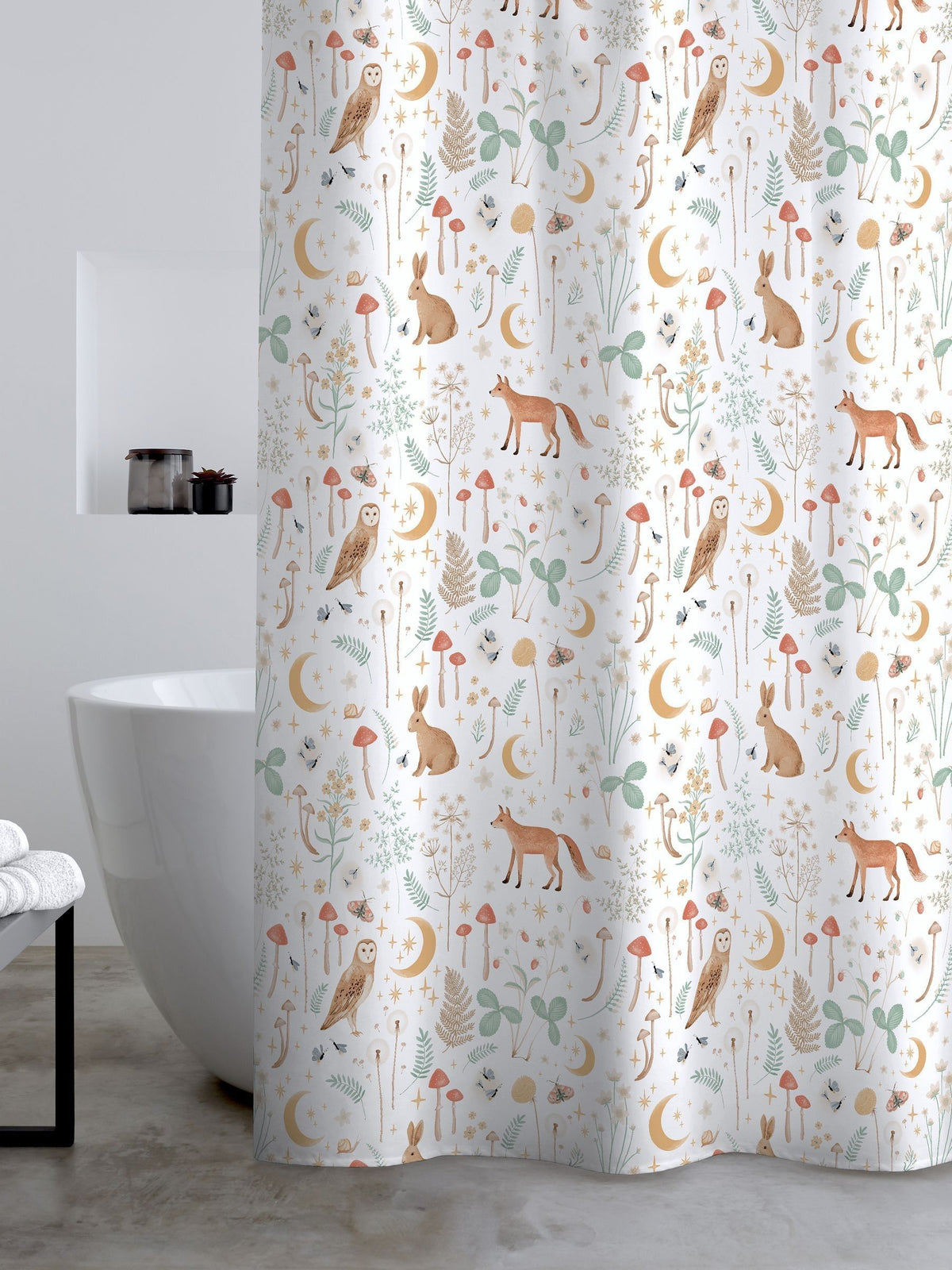 Catherine Lansfield White Enchanted Twilight Animal Shower Curtain Size One - British product
