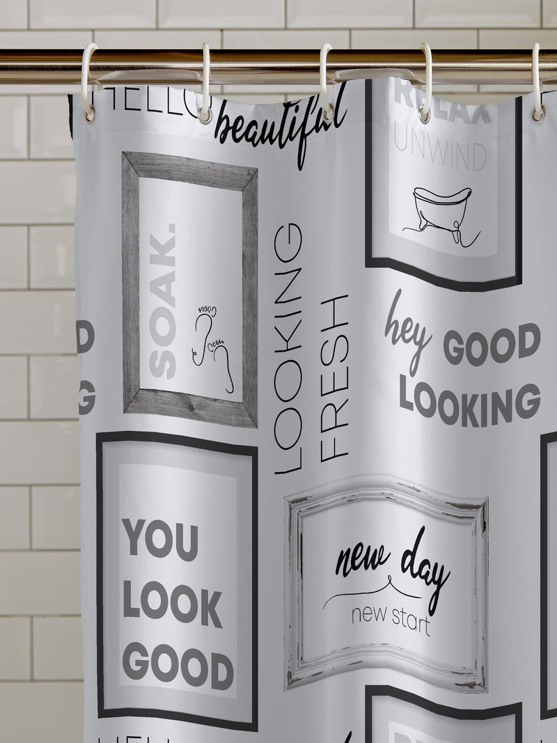 Catherine Lansfield Grey Black Relax and Unwind Shower Curtain - British product