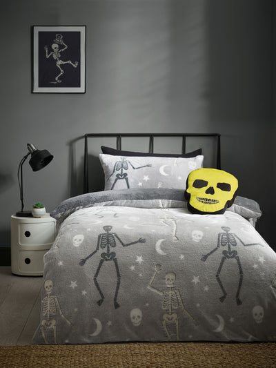 Next Catherine Lansfield Grey Halloween Skeleton Fleece Duvet Cover Set- Buy online at McGrocer