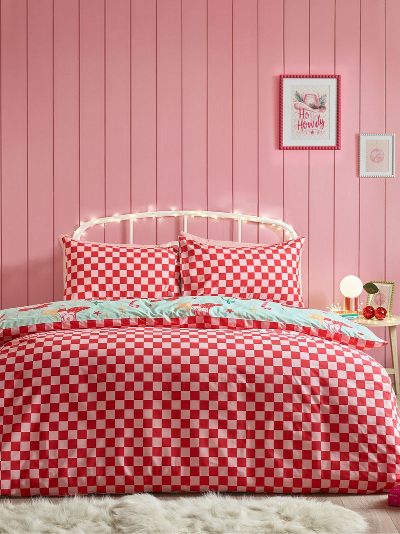 Catherine Lansfield Green Santas Howdy Christmas reversible duvet cover set - British product