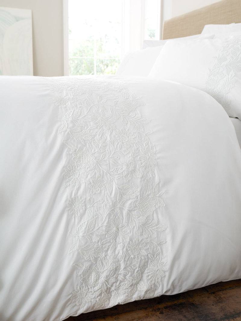 White Embroidery Floral Cotton Duvet Cover Set - British product