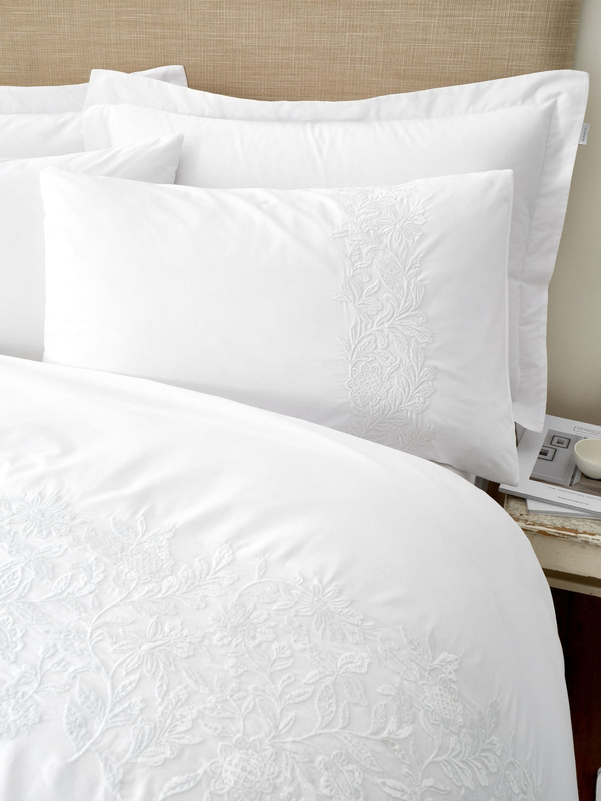 White Embroidery Floral Cotton Duvet Cover Set - British product