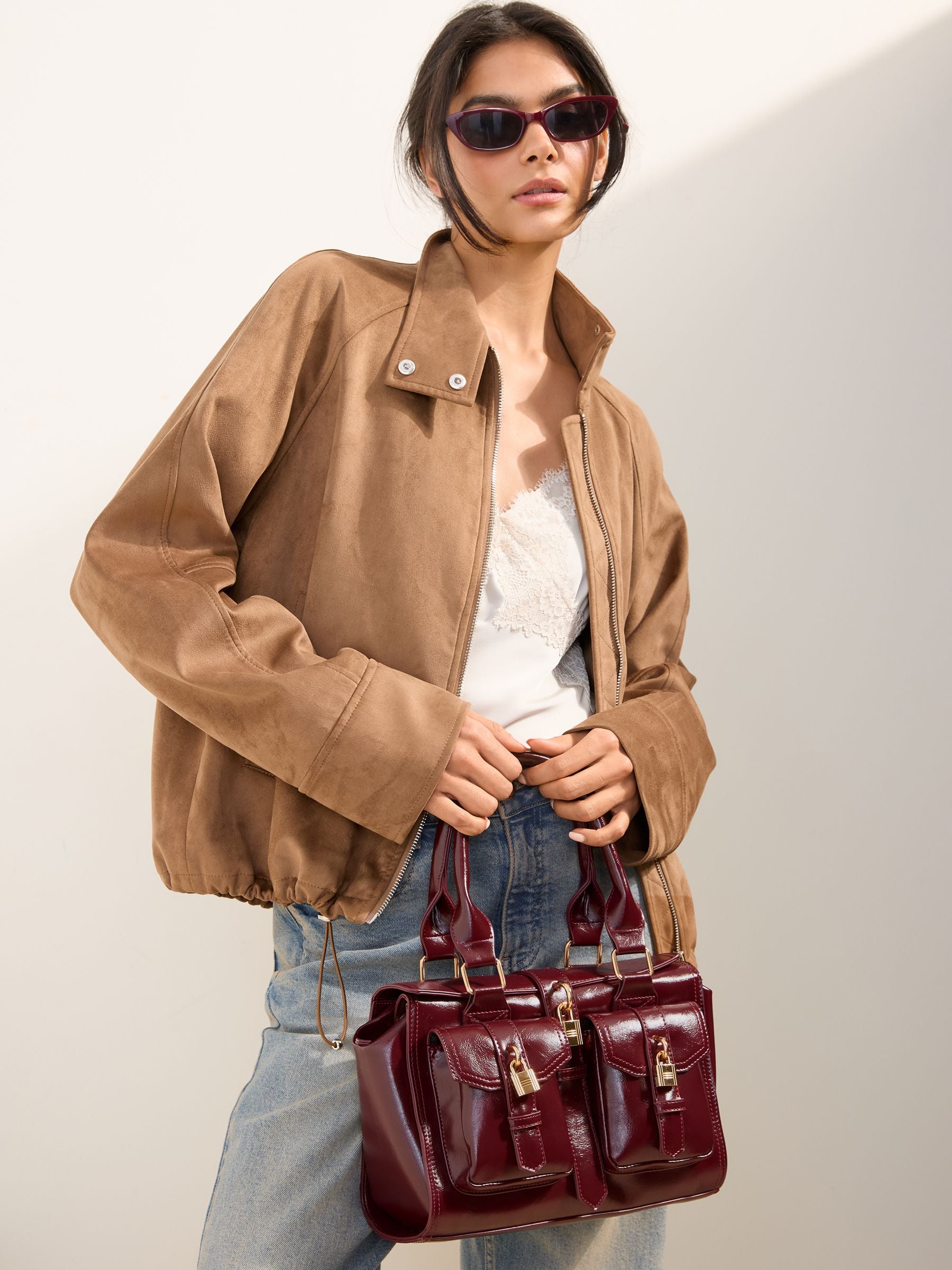 Friends Like These Burgundy Red Padlock Pocket Bag