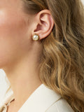 Pearl white effect stud earrings recycled brass - British product