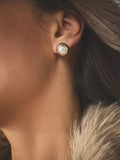 Pearl white effect stud earrings recycled brass - British product