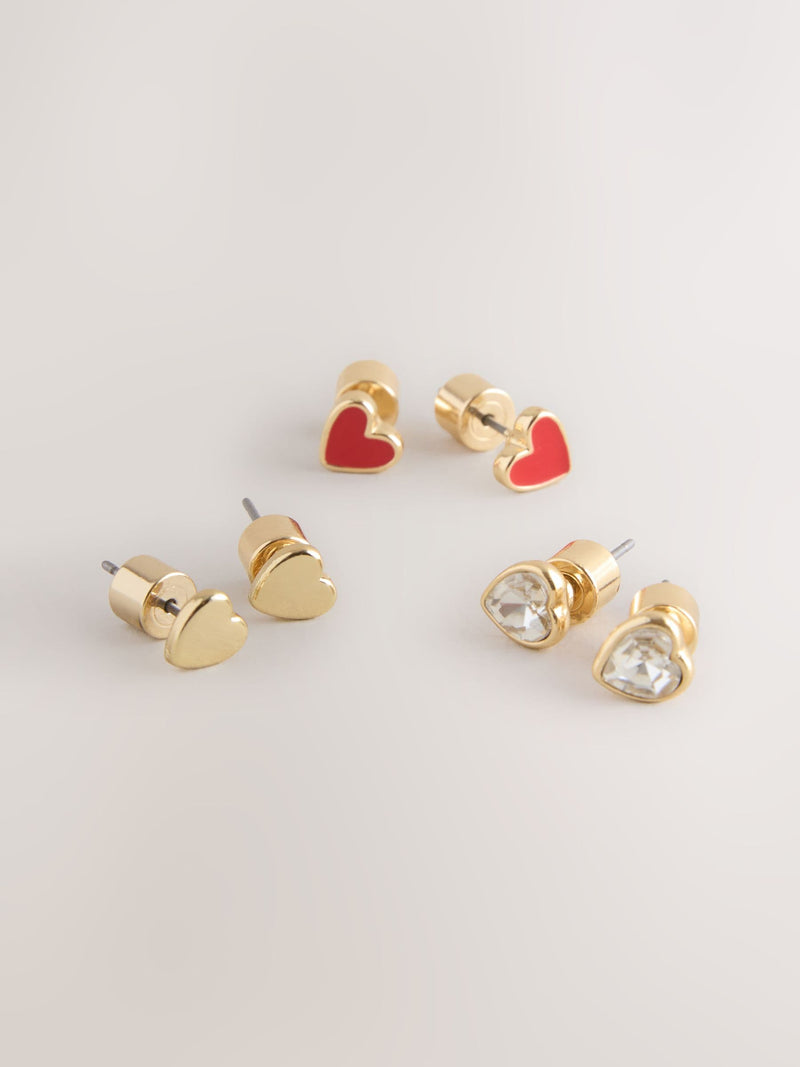 Red Heart stud earrings 3 pack heart-shaped (British brand)