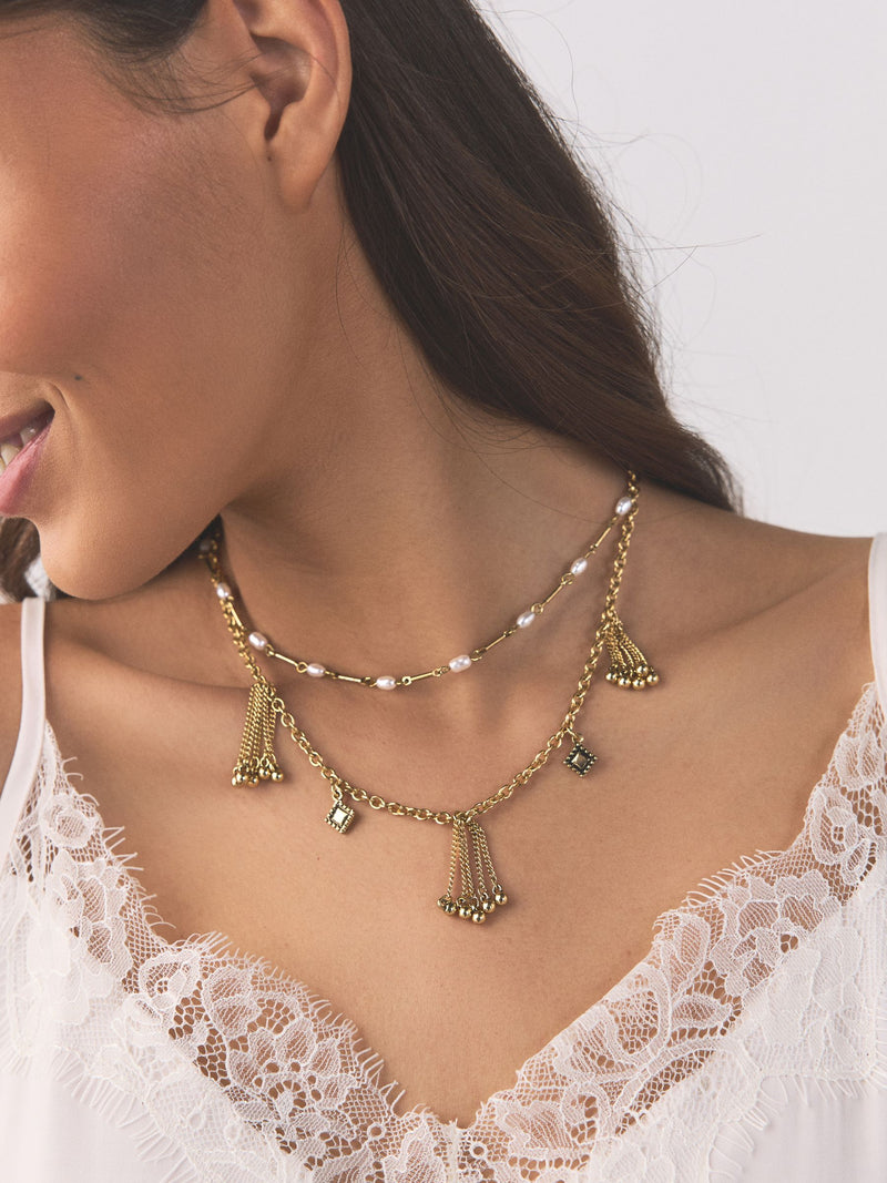 Gold tone tassel chain layered necklace (British brand)