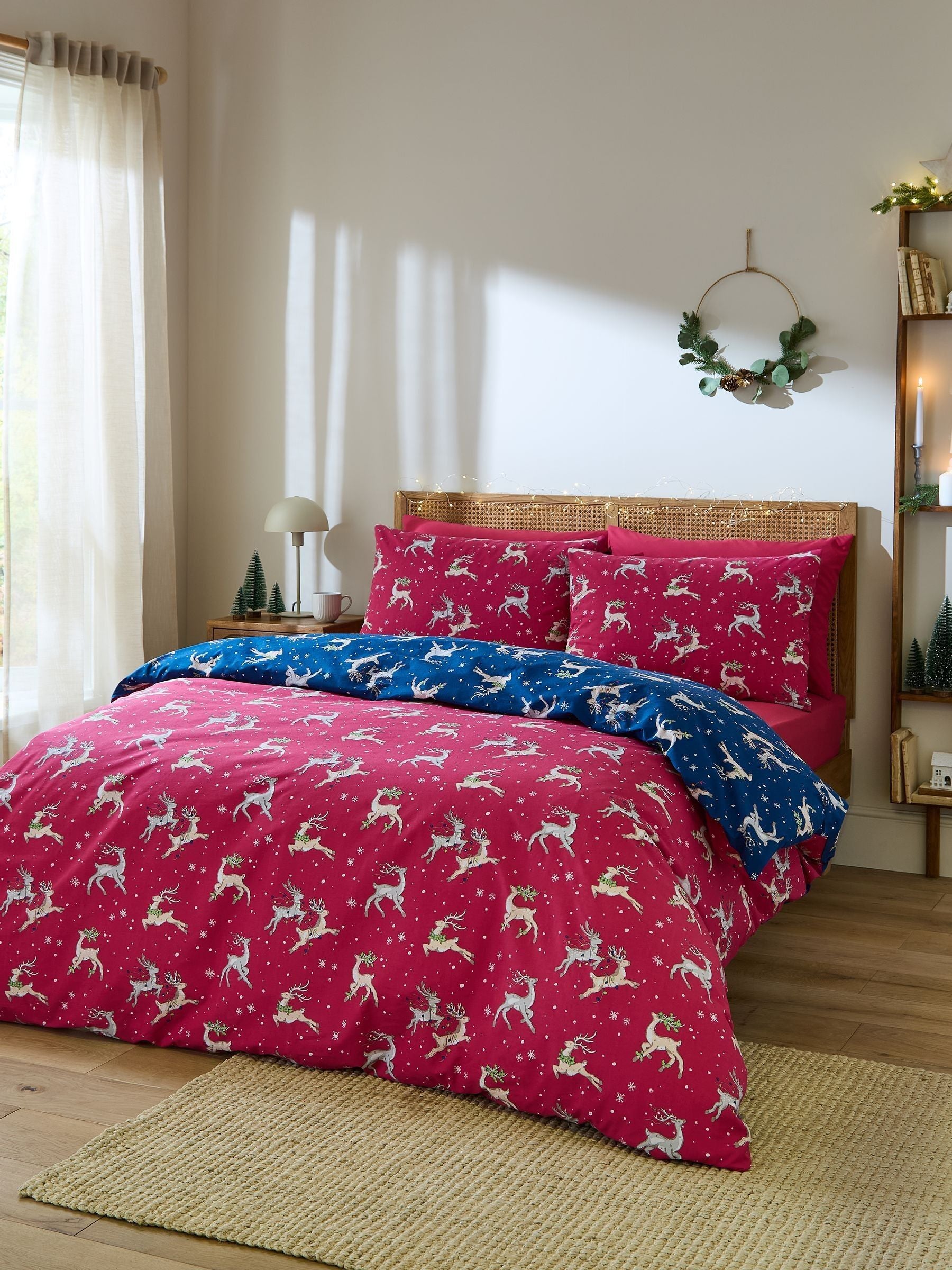 Their Nibs Blue Christmas Reindeer duvet cover set (British brand)