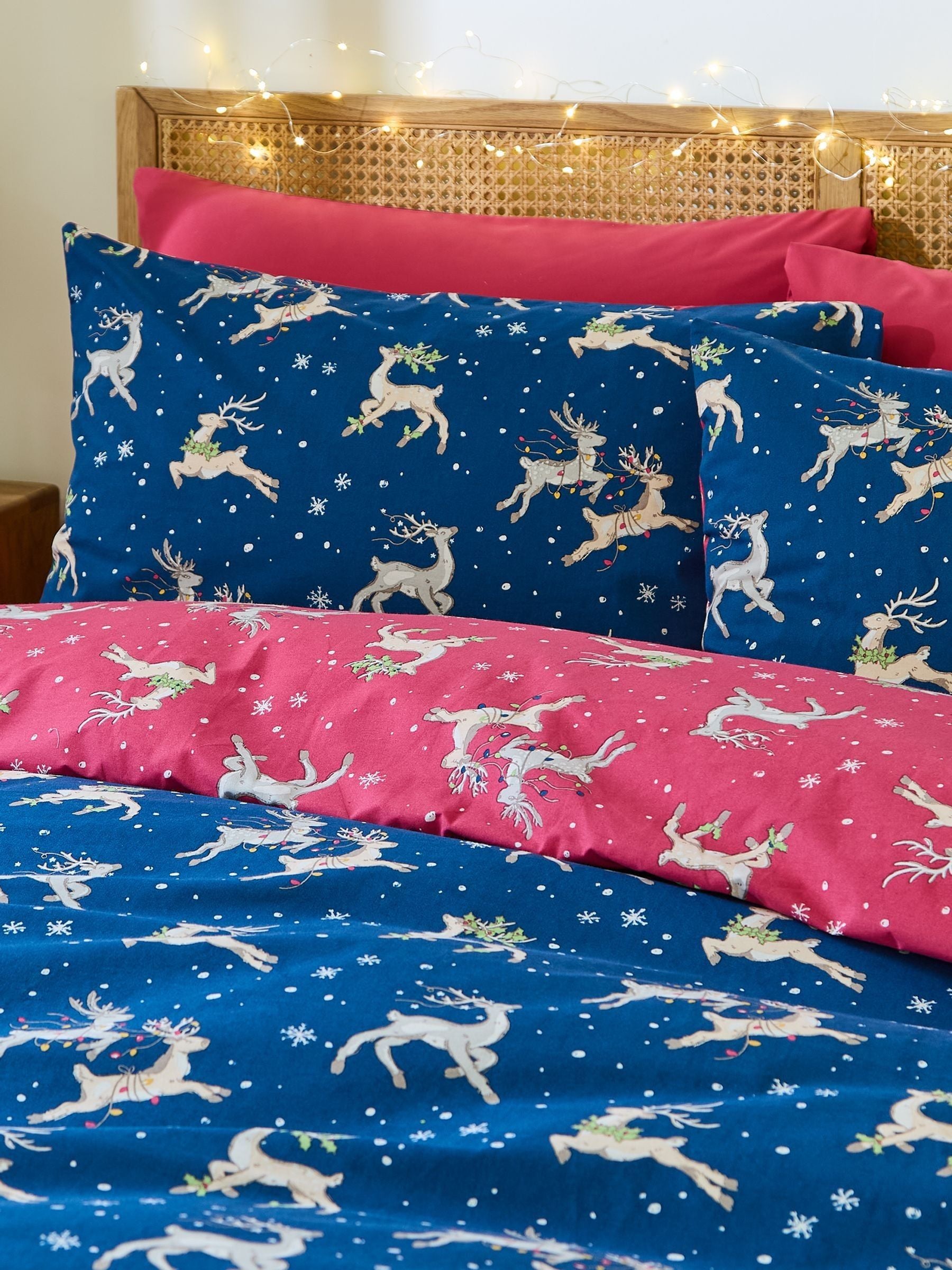 Their Nibs Blue Christmas Reindeer duvet cover set (British brand)
