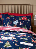 Catherine Lansfield Blue Christmas Town reversible duvet cover set - British product