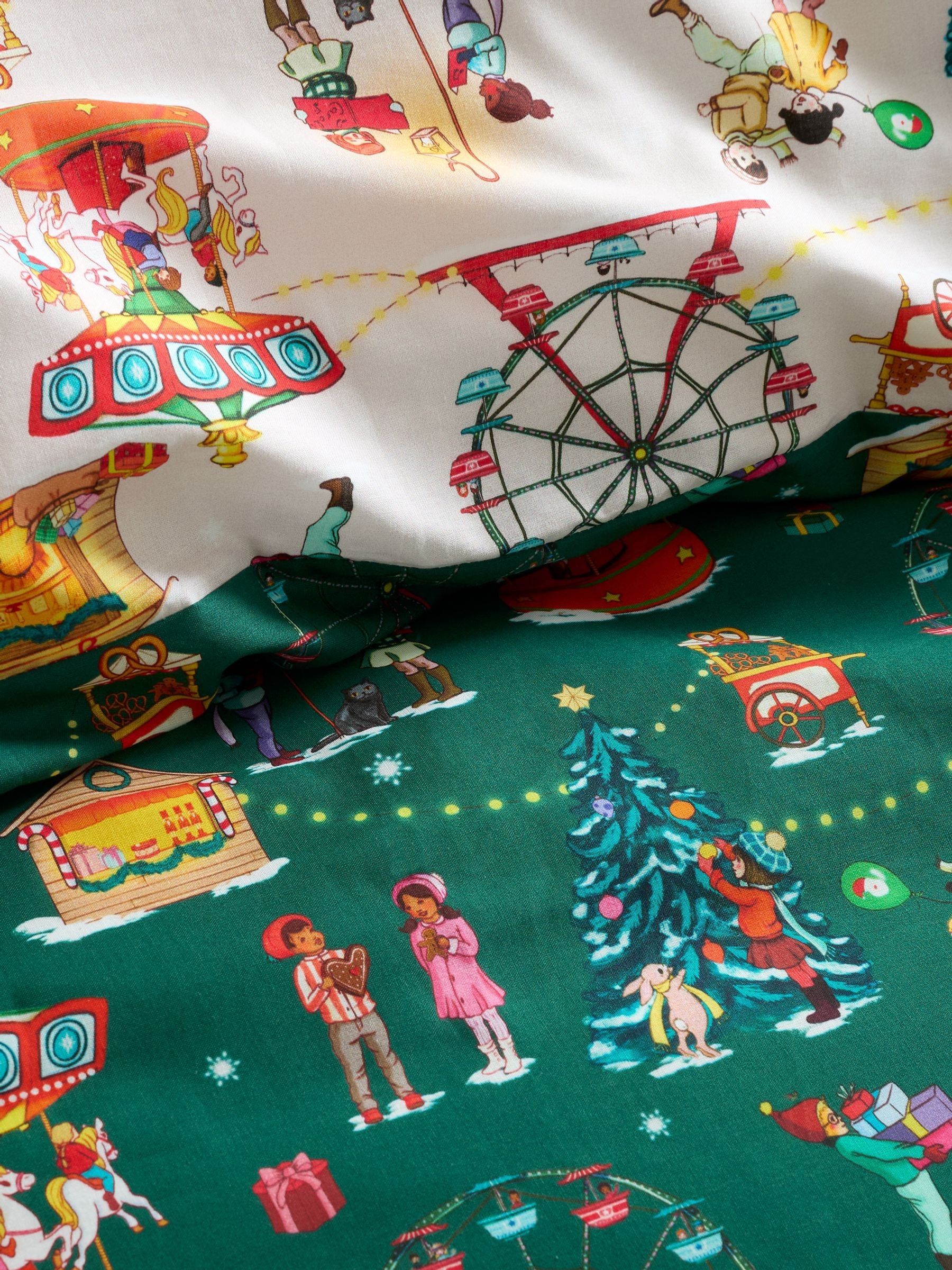 Belle & Boo Green Christmas Fairground cotton duvet cover set - British product
