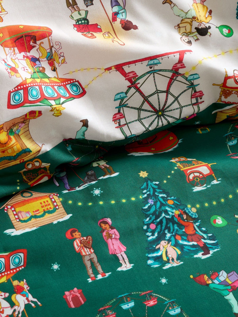 Belle & Boo Green Christmas Fairground cotton duvet cover set - British product