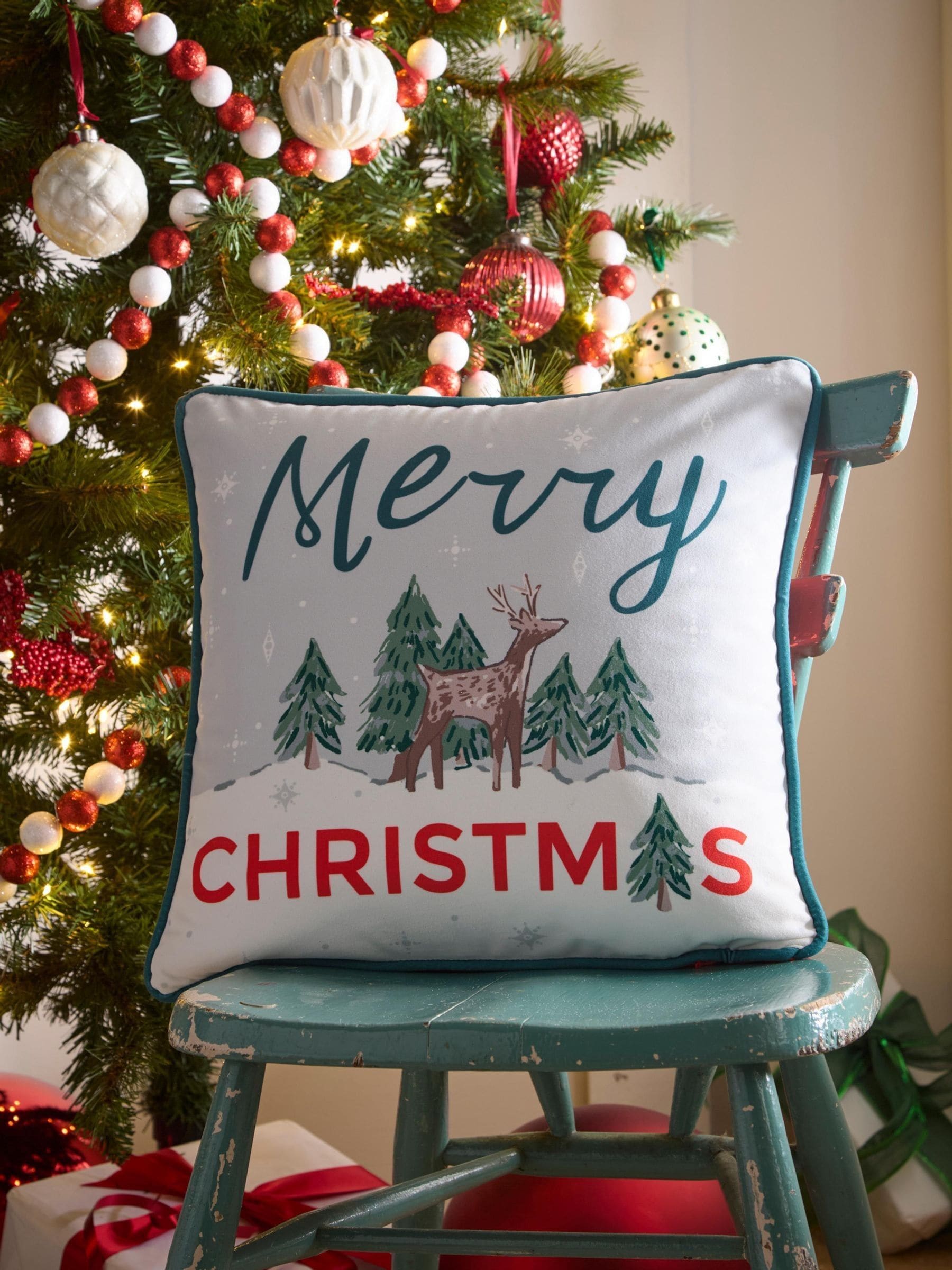 Fusion Merry Christmas Deer velvet cushion 43x43cm - British product
