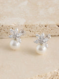 Sterling silver pearl flower stud earrings - British product