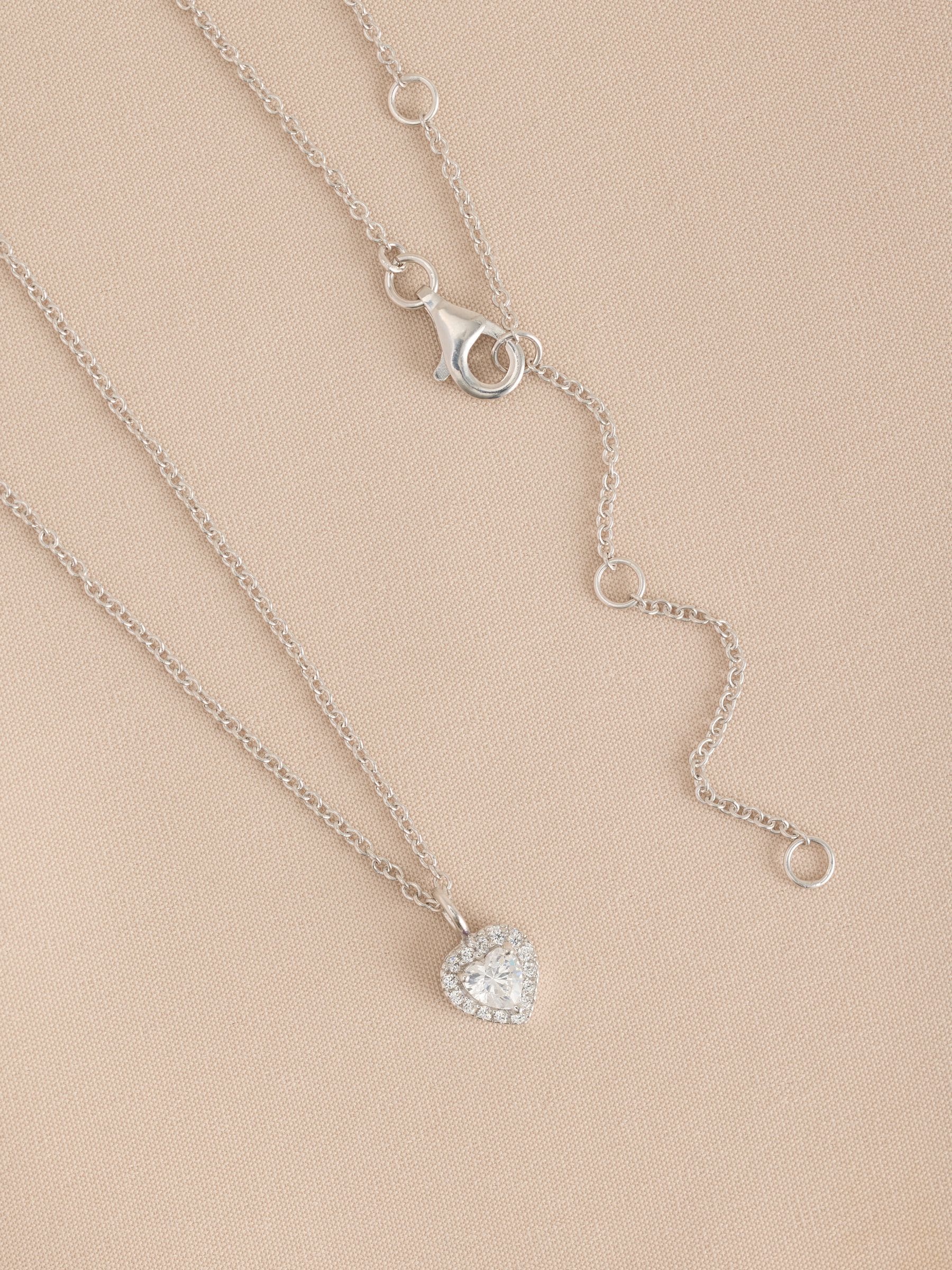 Sterling silver heart pendant necklace with cubic zirconia, UK version