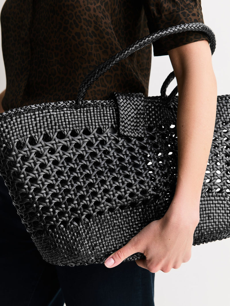 Rixo black Lucine handwoven leather tote bag - British product