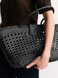 Rixo black Lucine handwoven leather tote bag - British product