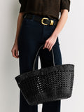 Rixo black Lucine handwoven leather tote bag - British product
