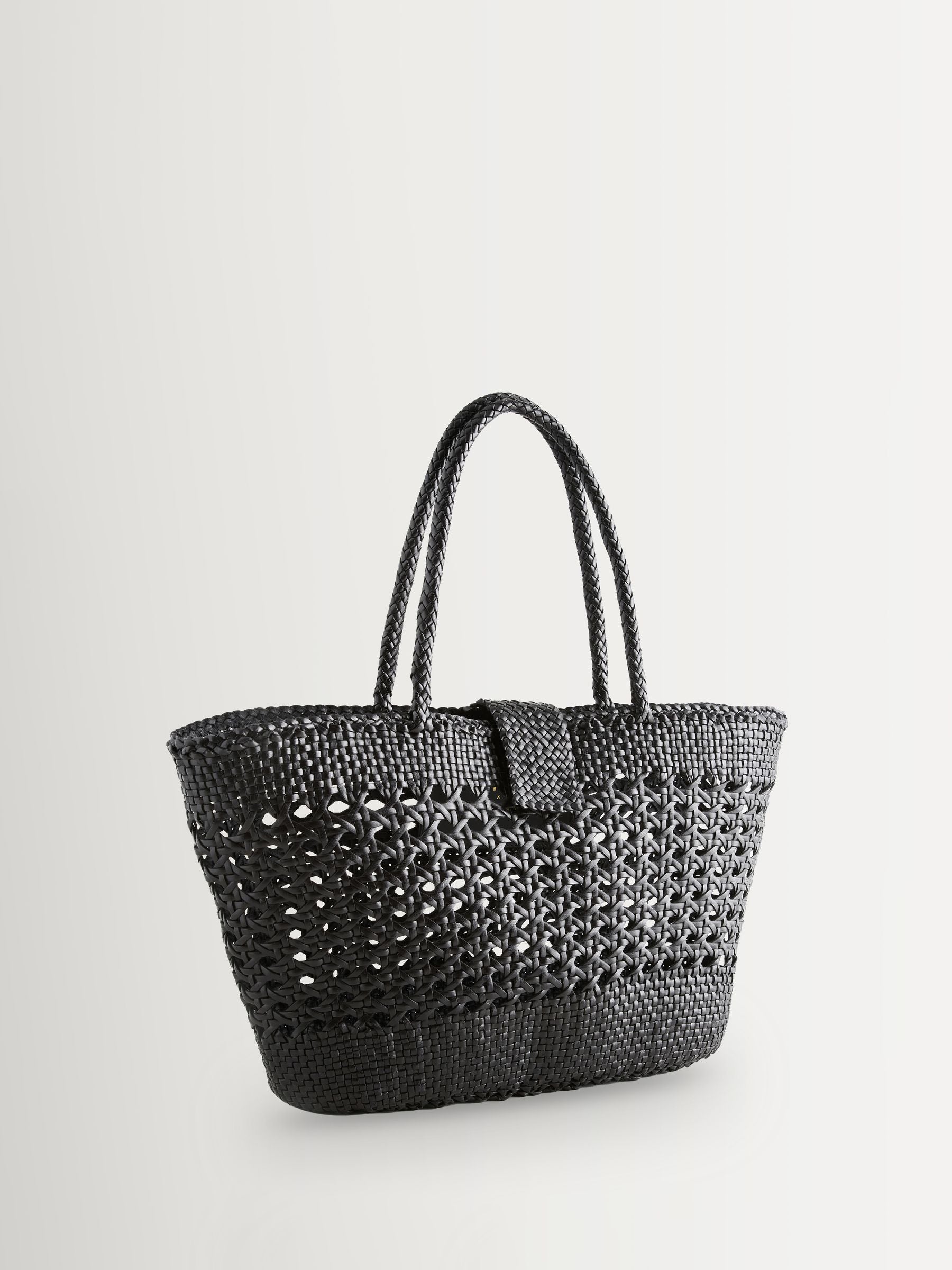 Rixo black Lucine handwoven leather tote bag - British product