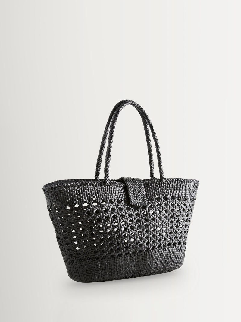 Rixo black Lucine handwoven leather tote bag - British product