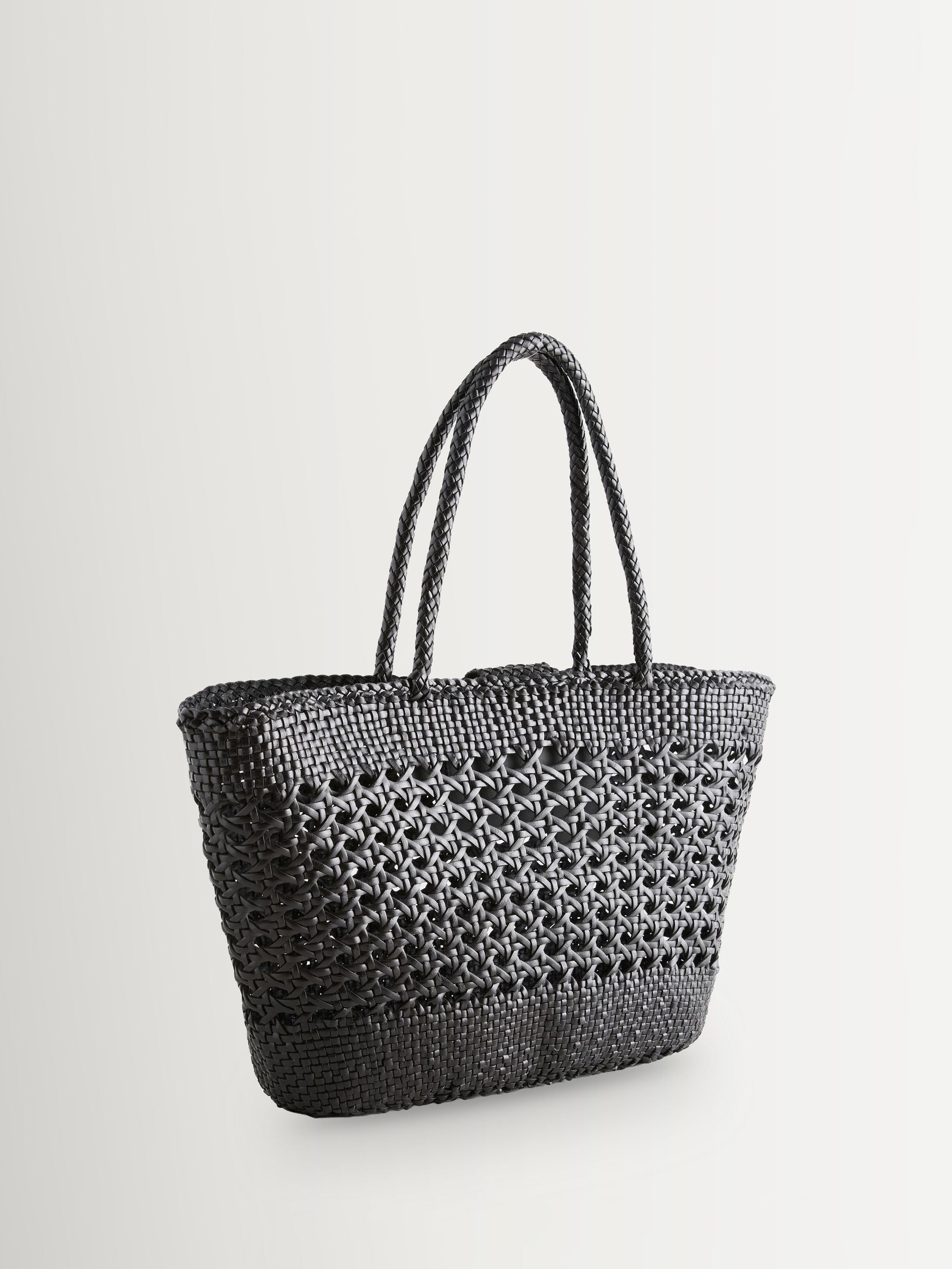 Rixo black Lucine handwoven leather tote bag - British product