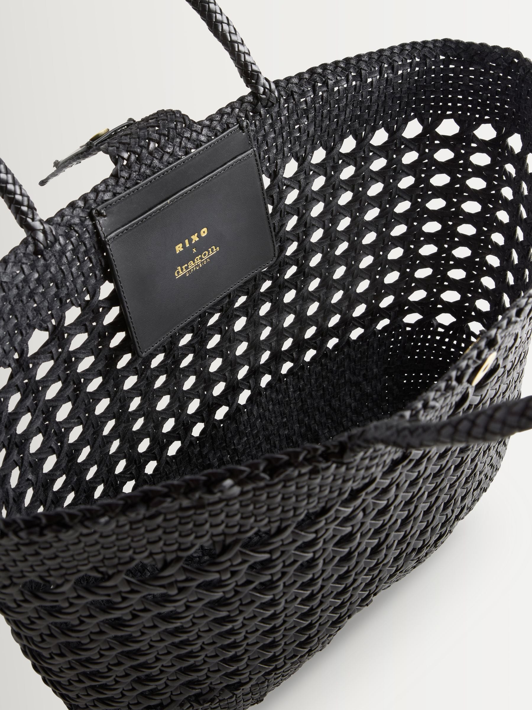 Rixo black Lucine handwoven leather tote bag - British product