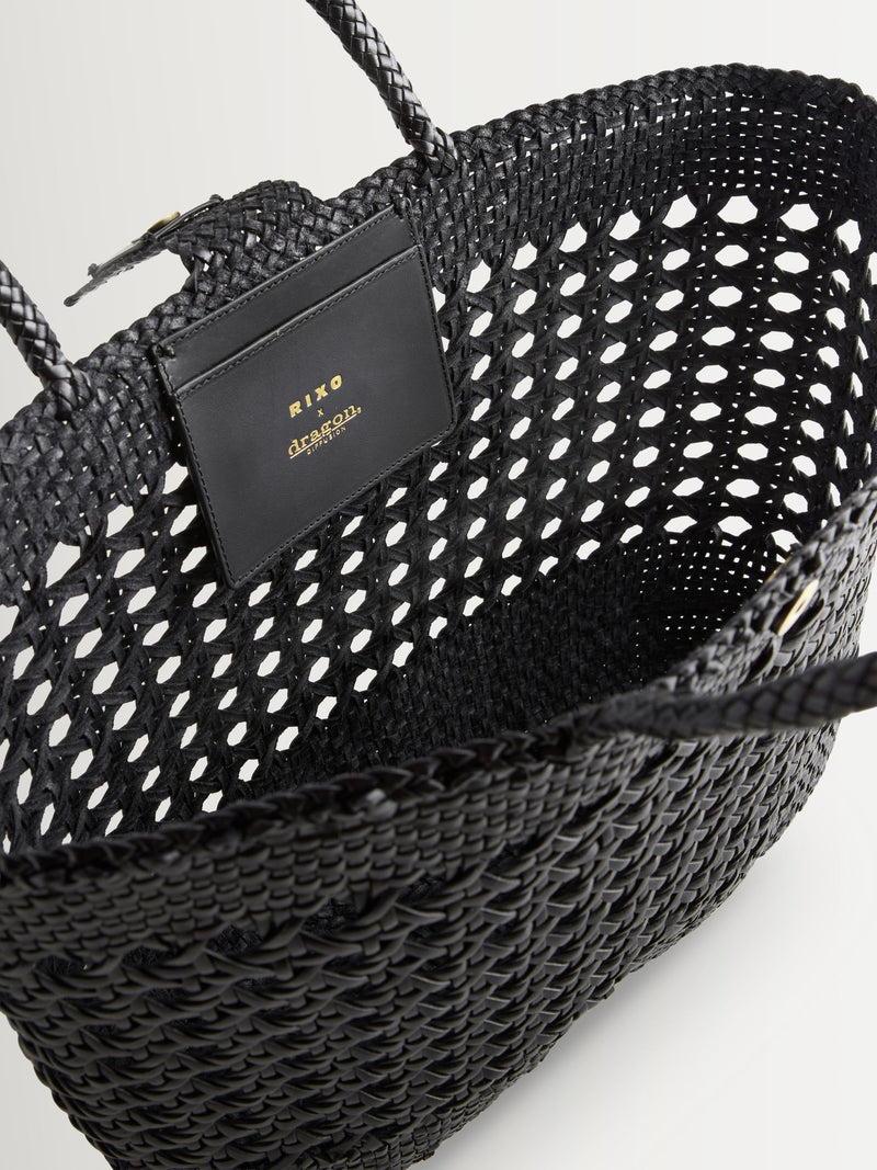 Rixo black Lucine handwoven leather tote bag - British product
