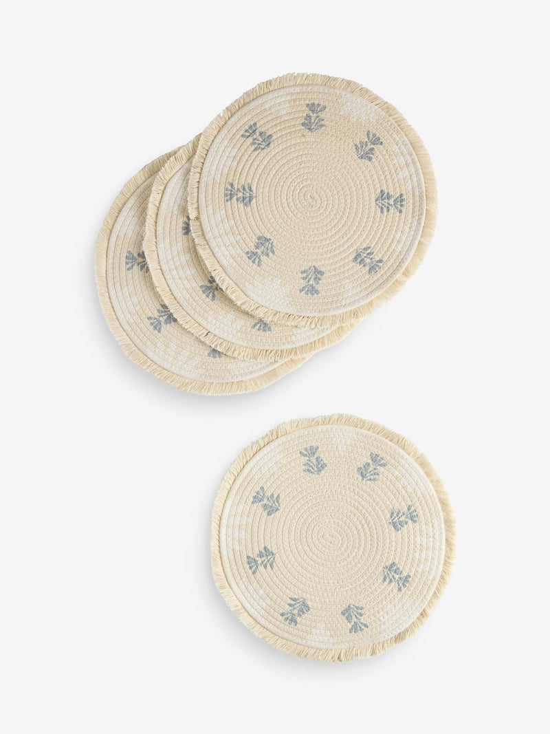 Alice blue floral placemats with fringe trim, 38cm - British product