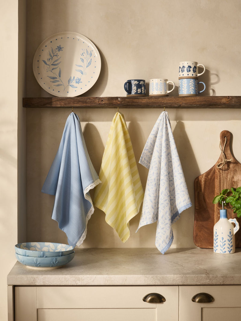 Alice blue tea towels set of 3 100% cotton - British product