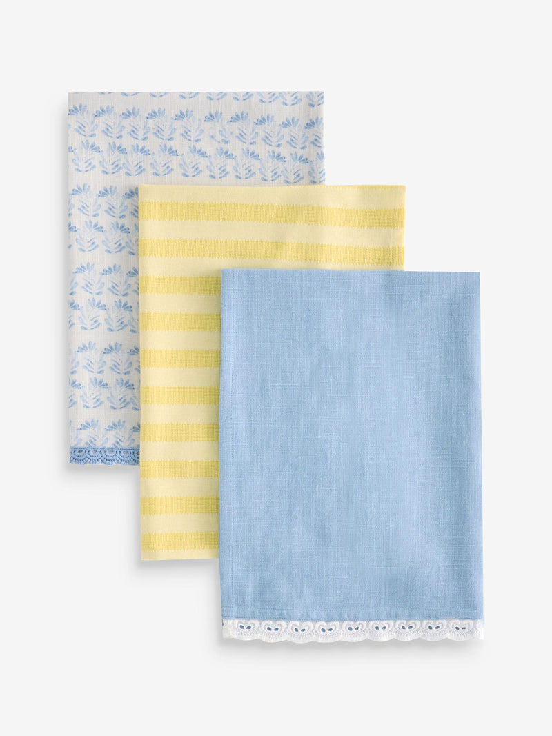 Alice blue tea towels set of 3 100% cotton - British product