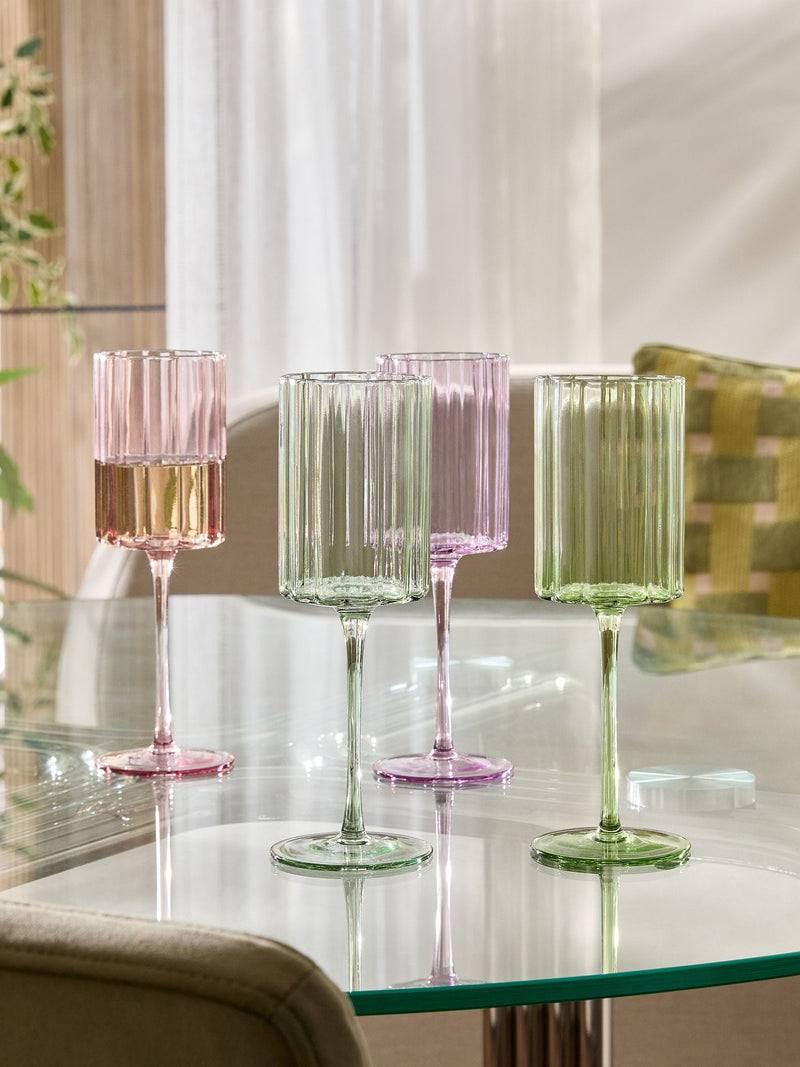 Set of 4 Green Pink Freya wine glasses, UK version