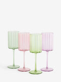 Set of 4 Green Pink Freya wine glasses, UK version