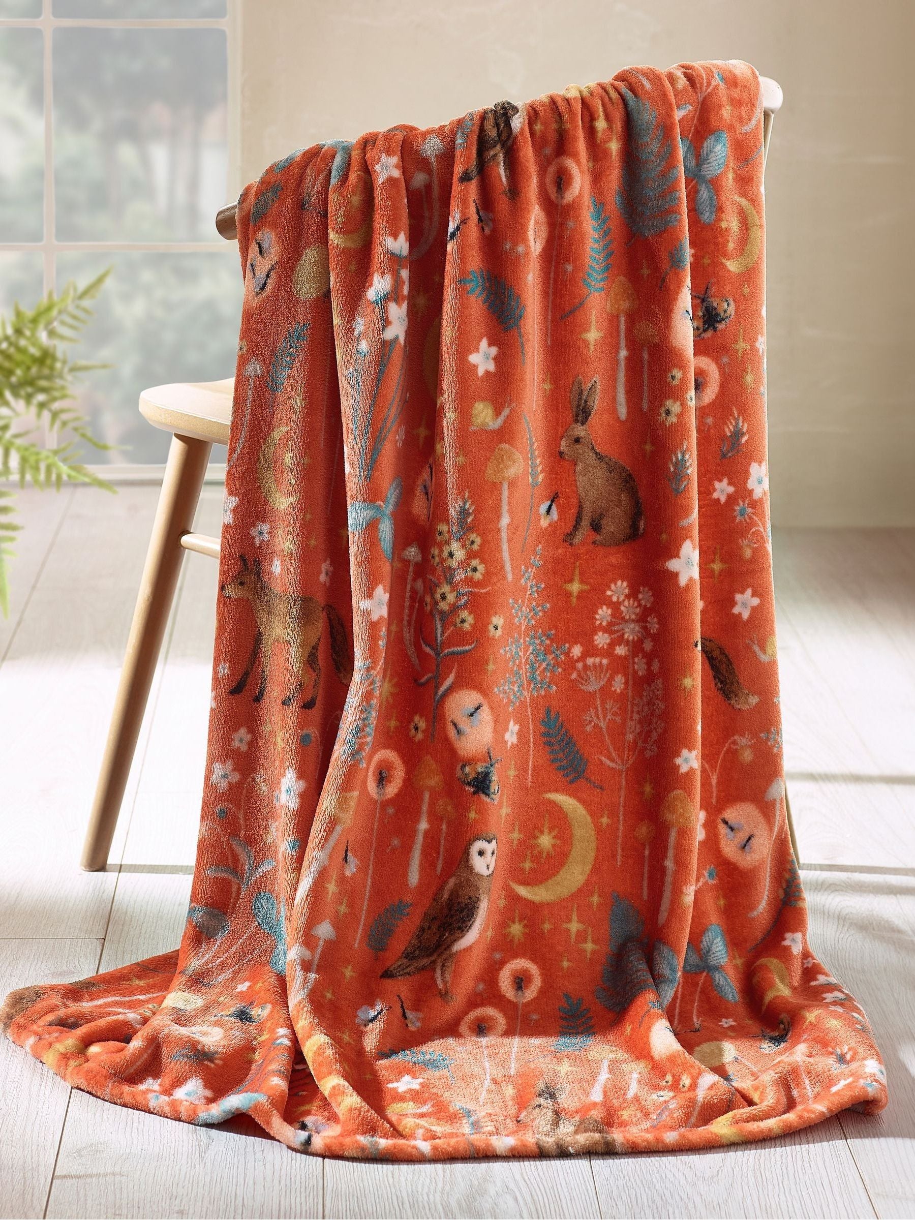 Catherine Lansfield Burnt Orange Enchanted Twilight Animals Cosy Blanket Throw