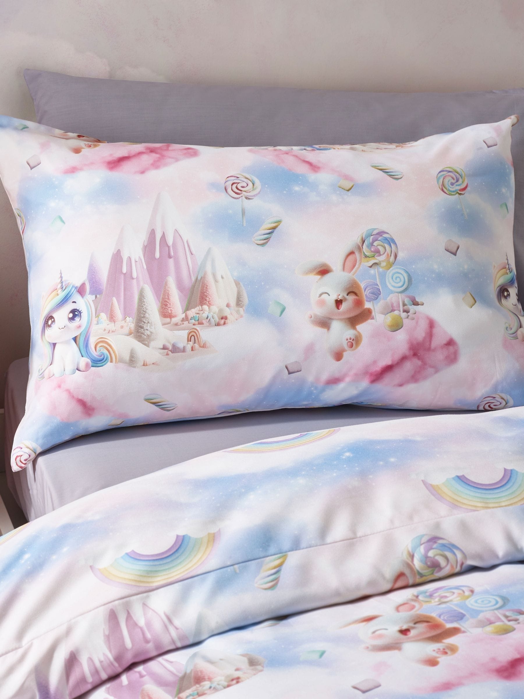 Catherine Lansfield pink candy unicorn duvet cover set - British product