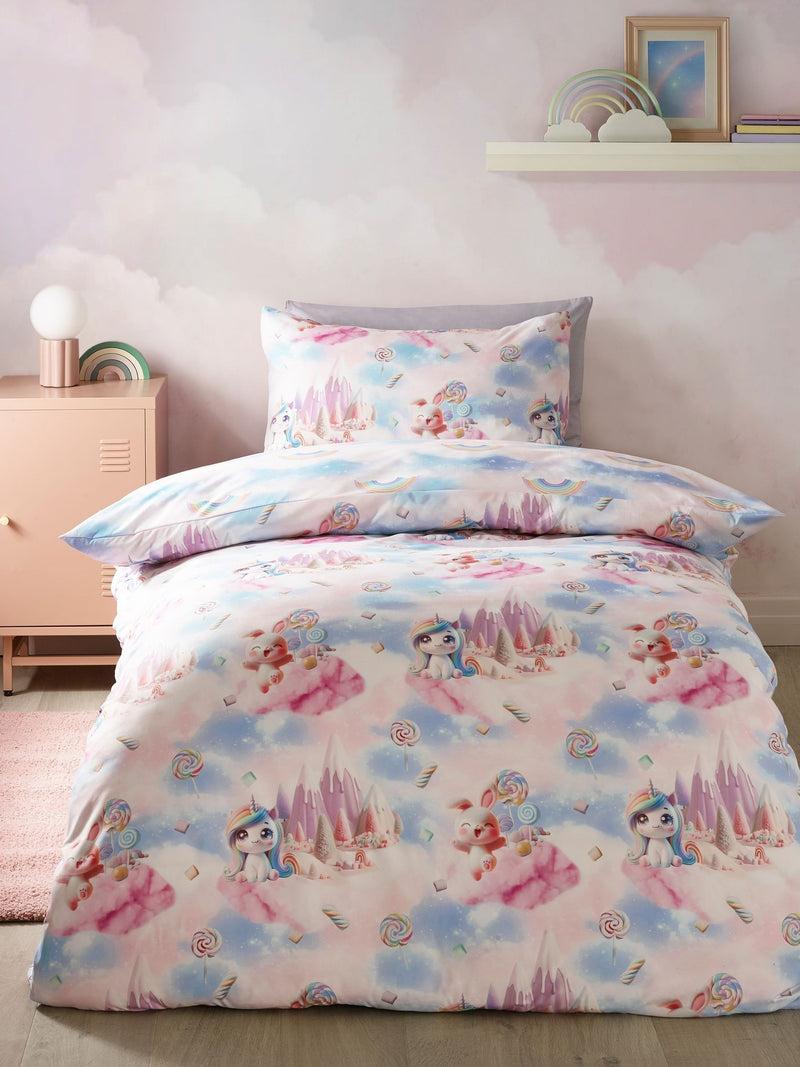 Catherine Lansfield pink candy unicorn duvet cover set - British product