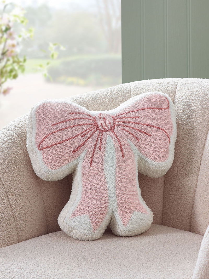 Catherine Lansfield pink bow boucle cushion 43x45cm - British product