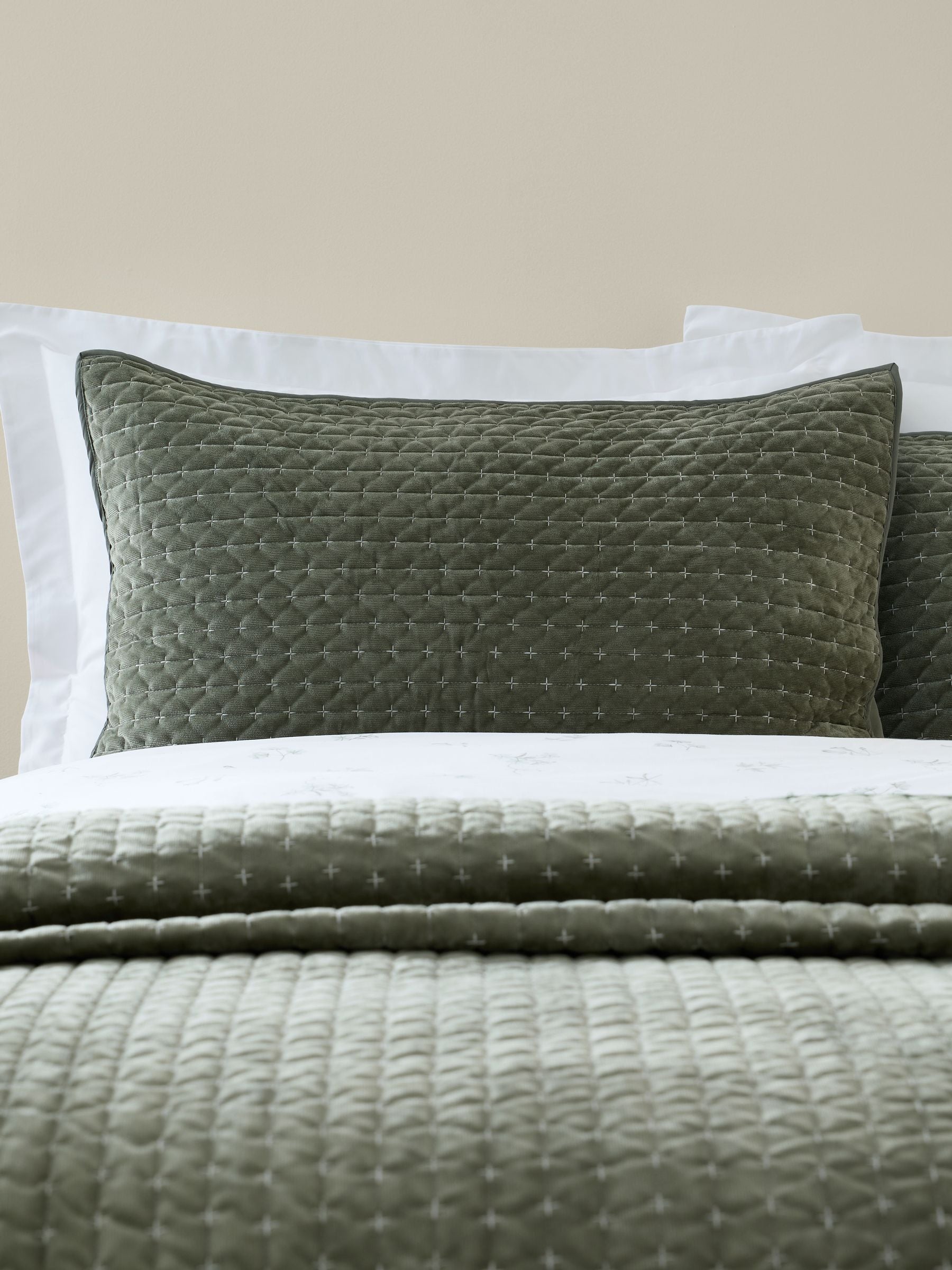 Bianca Natural Attica Velvet Embroidered Pillow Sham Pair