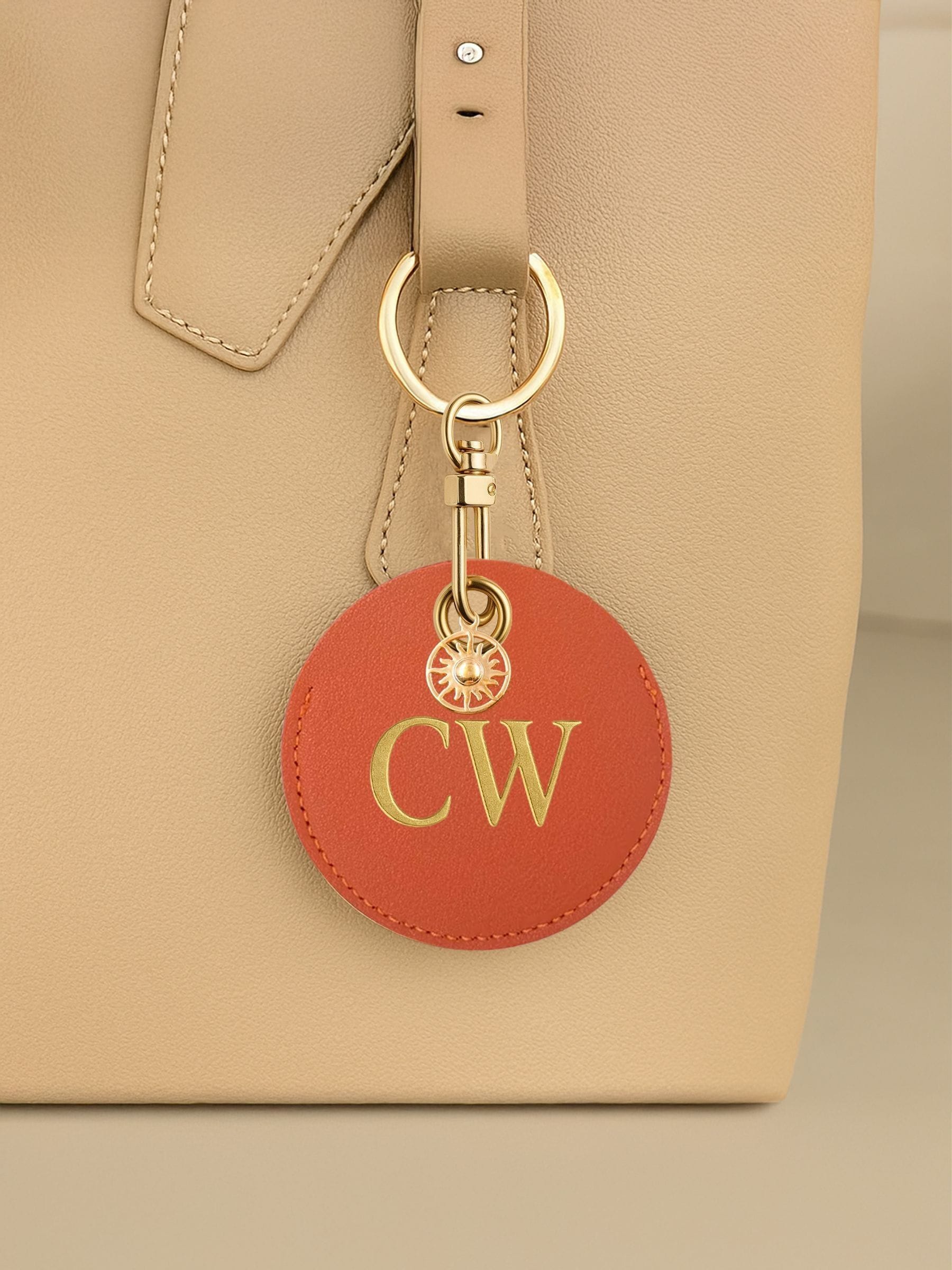 Jonnys Sister Personalised Faux Leather Bag Accessory with Gold Tone Sun Charm