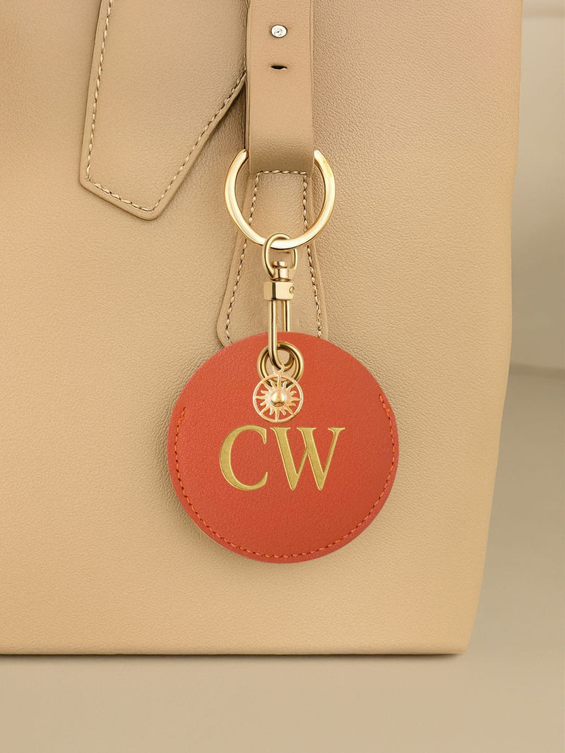 Jonnys Sister Personalised Faux Leather Bag Accessory with Gold Tone Sun Charm