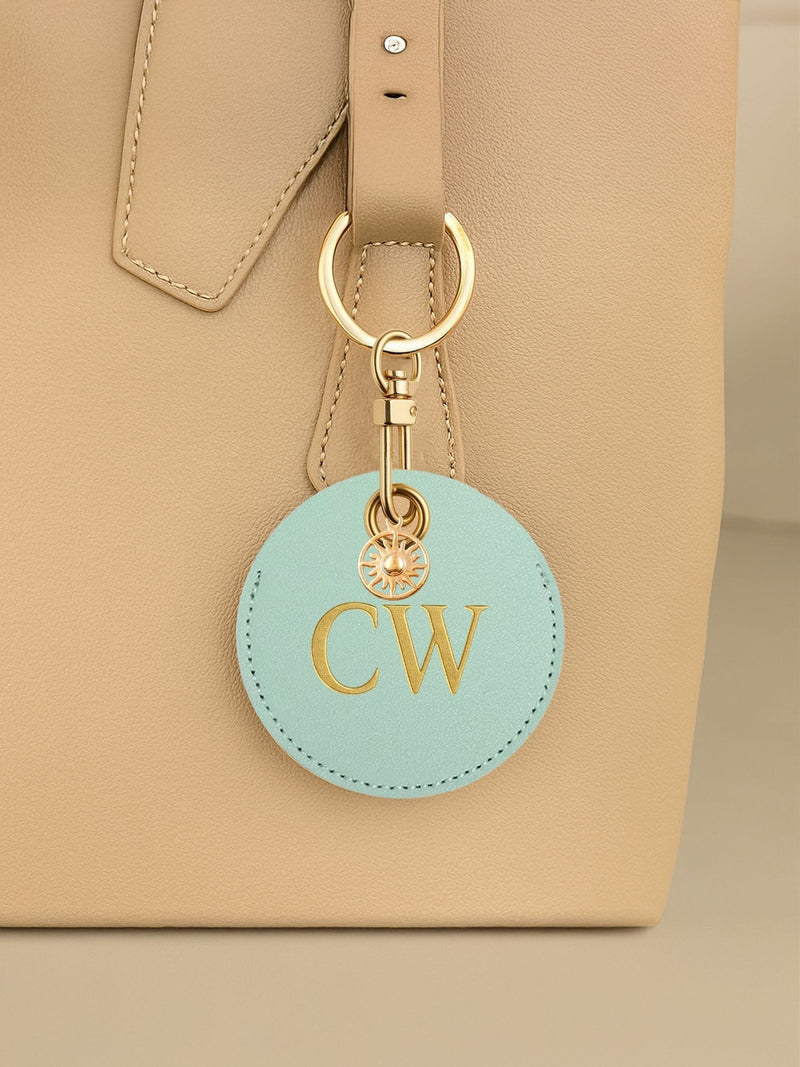 Jonnys Sister Personalised Faux Leather Bag Accessory with Gold Tone Sun Charm