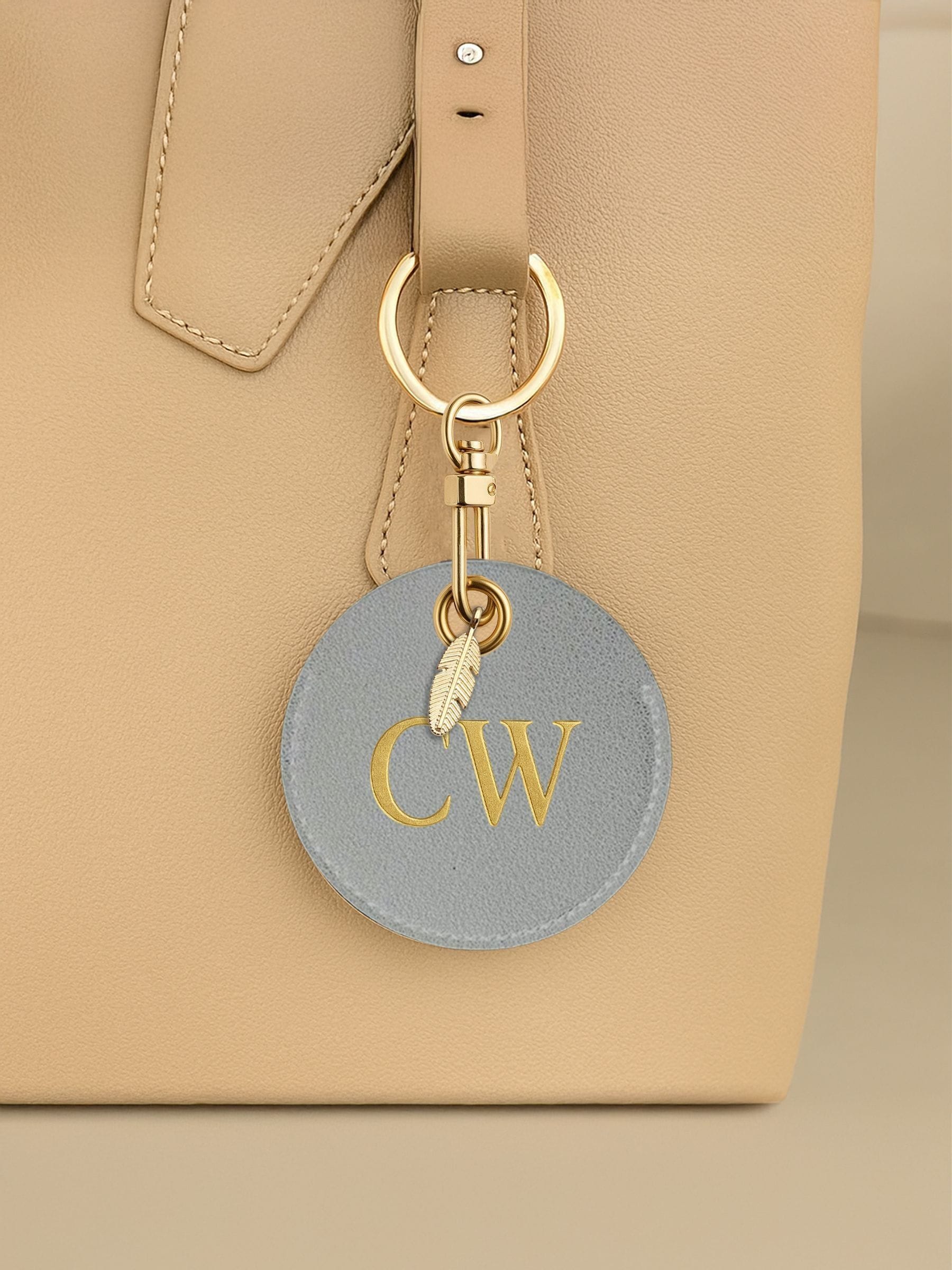 Jonnys Sister Personalised Faux Leather Bag Charm - Gold Tone Feather