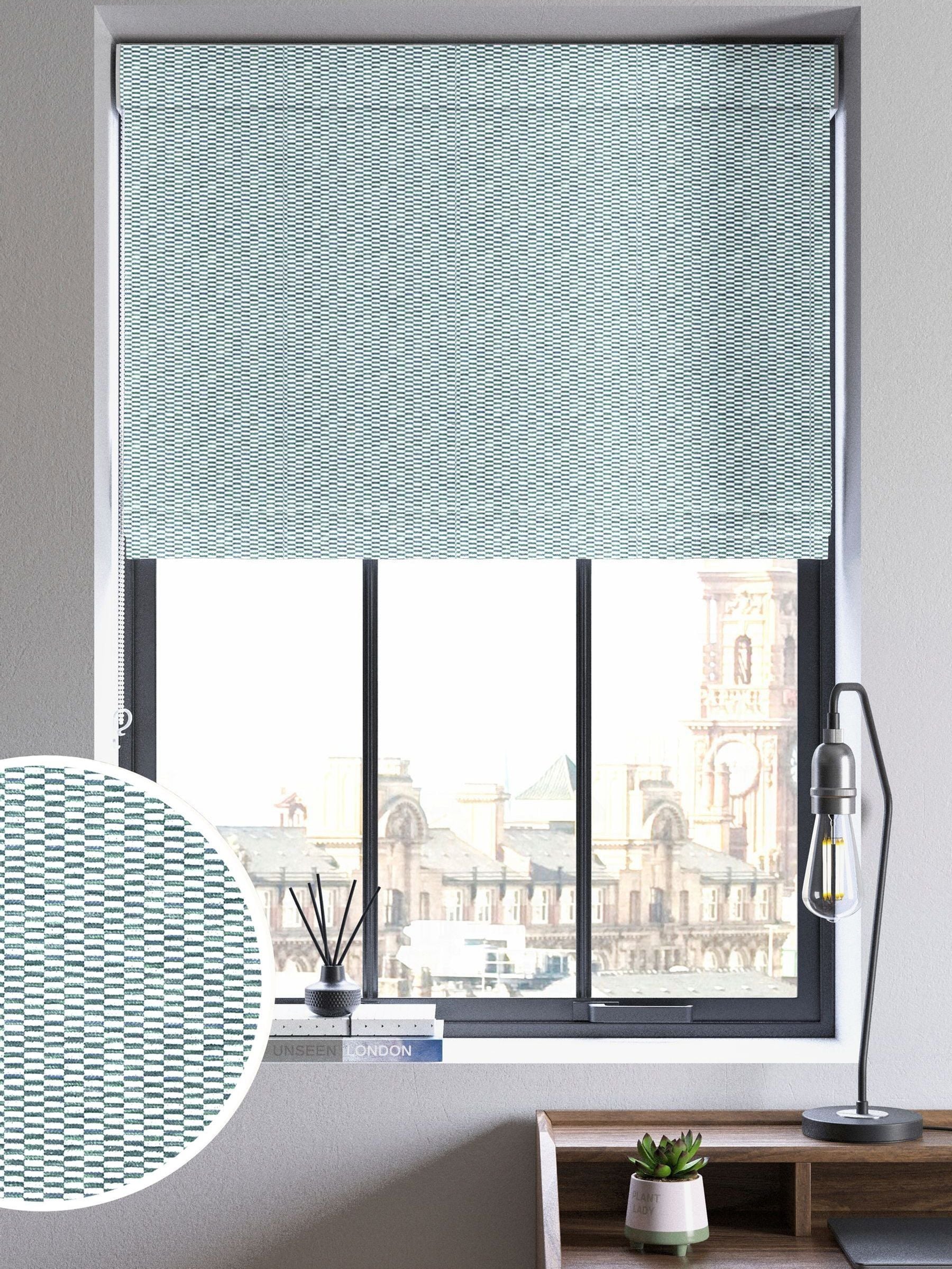 Blue Abaci geometric roman blind made to measure, UK version