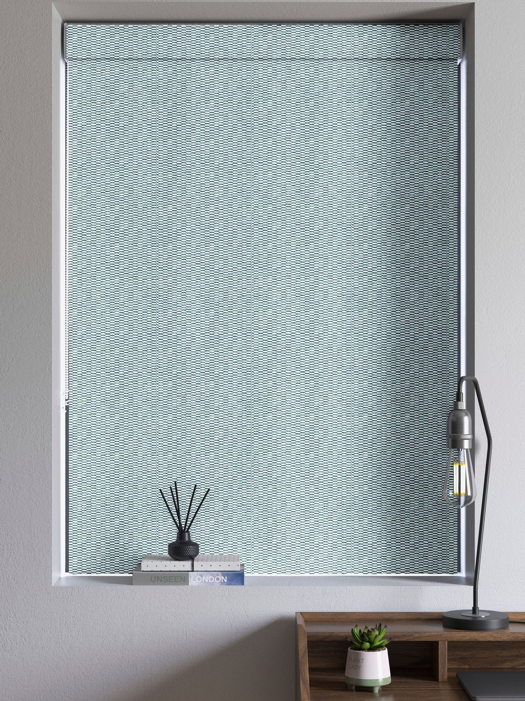 Blue Abaci geometric roman blind made to measure, UK version