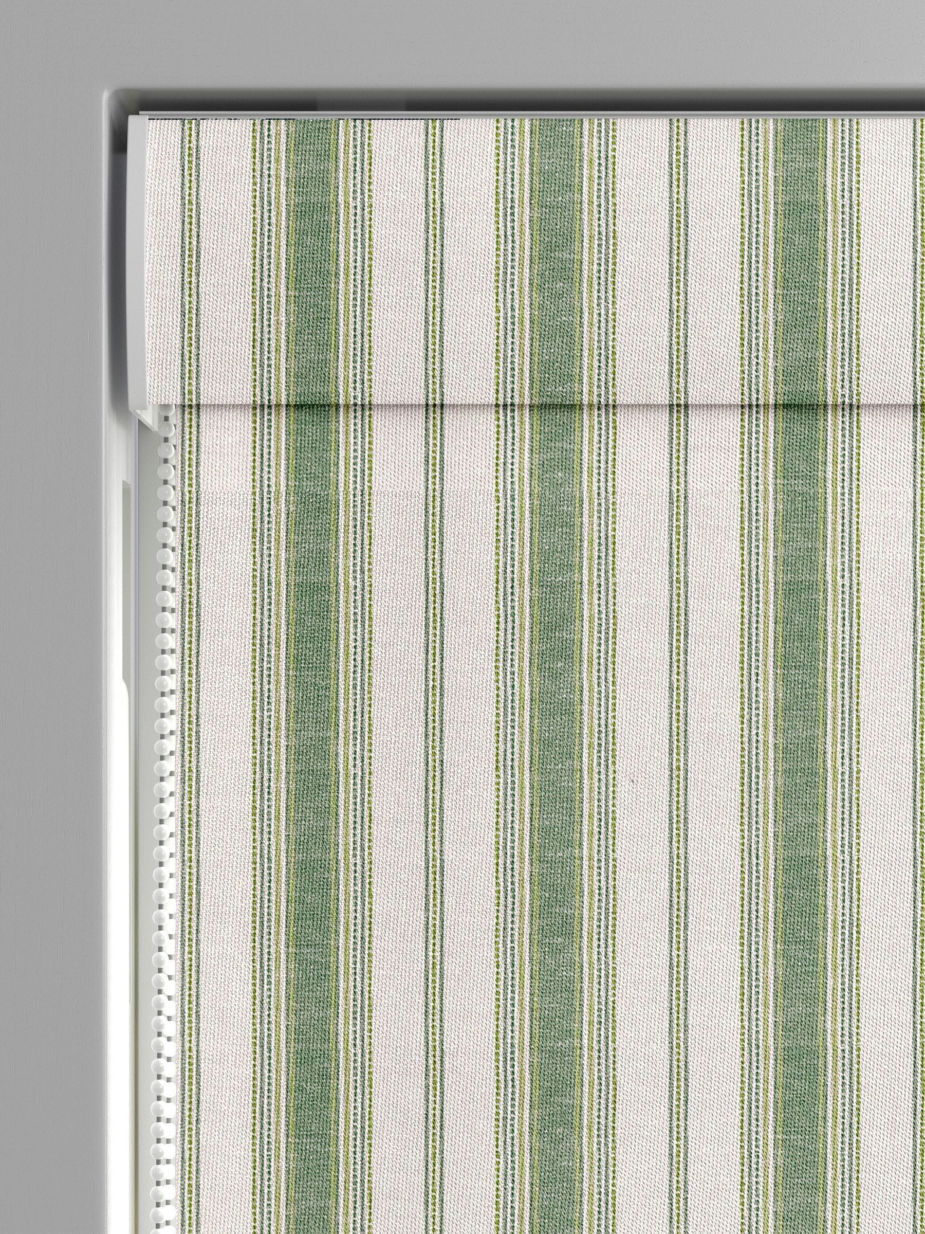 Green Balthica striped roman blind, imported from the UK
