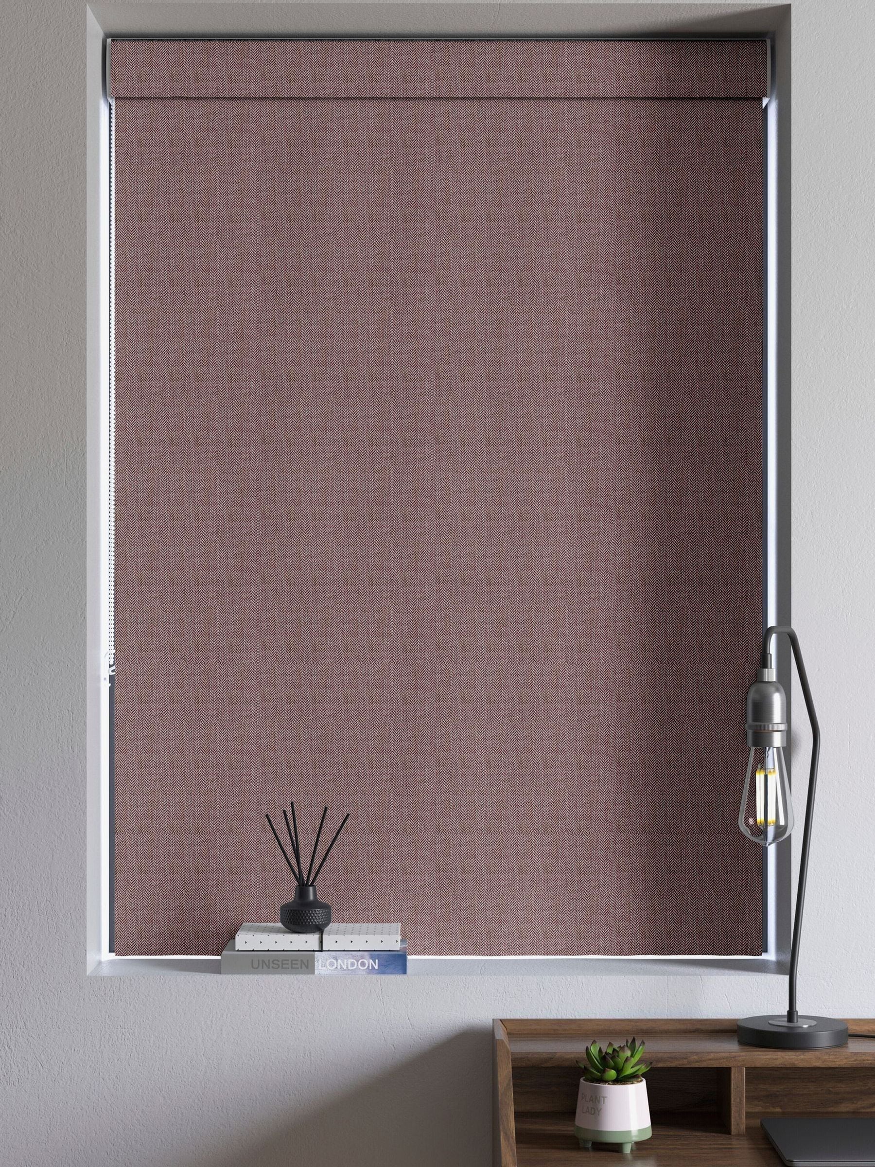 Red herringbone Roman blind made to measure, UK version