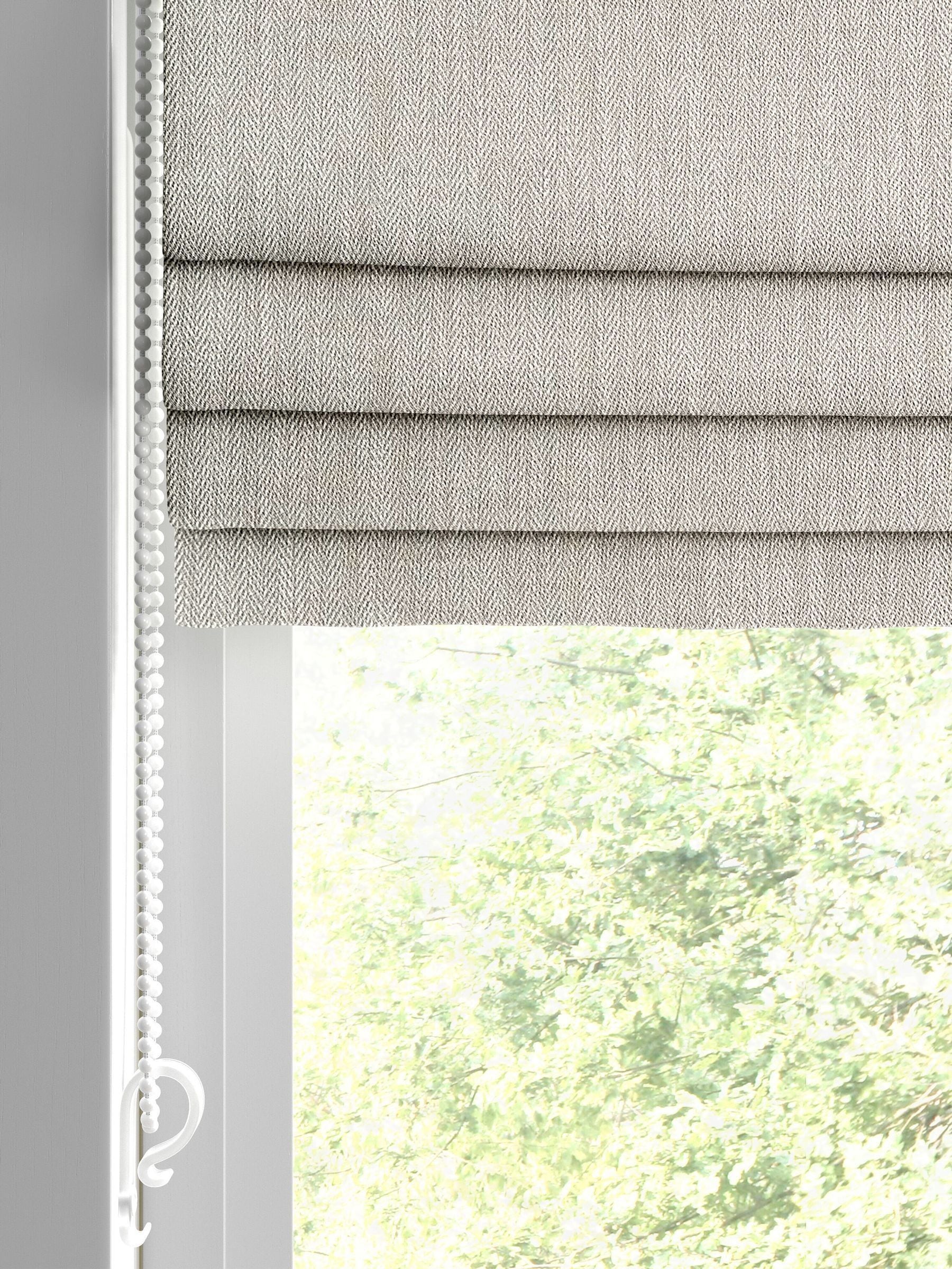 Grey knit roman blind herringbone pattern recycled polyester, imported from the UK