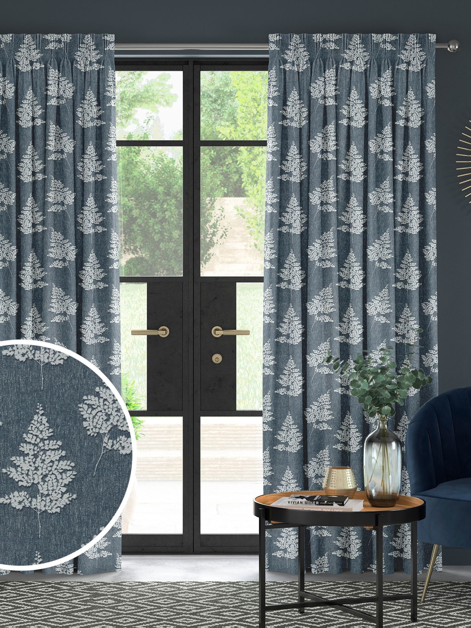 Blue Midori curtains floral jacquard design British product