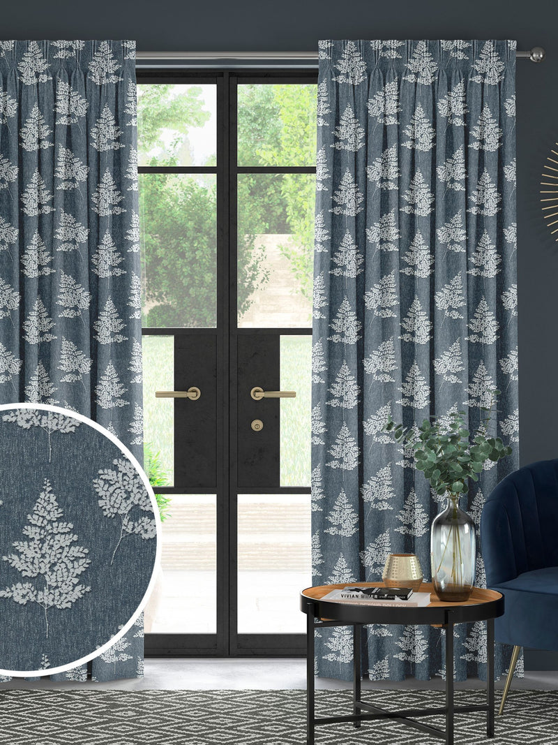 Blue Midori curtains floral jacquard design British product