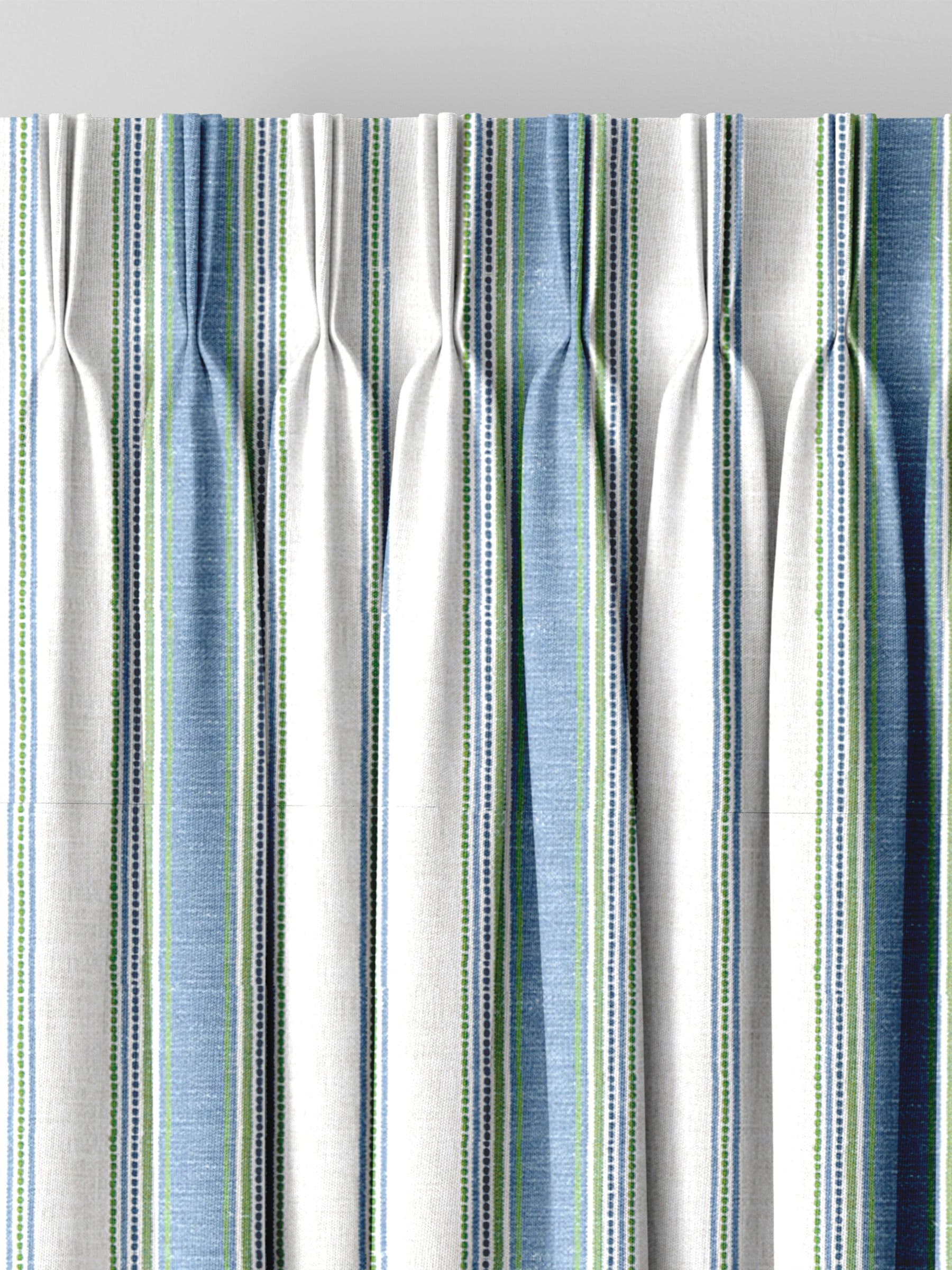 Balthica blue striped embroidered curtains made to measure, UK version